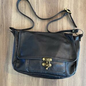 Handmade Black Leather Flap Crossbody Bag